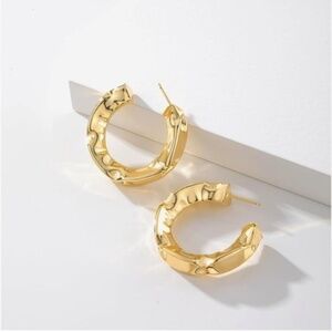 Gold 14k Gold Textured Hoop Cuff Earrings